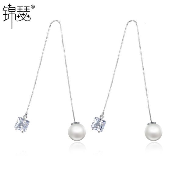 jewelry charm stud yuyi earrings aaa zircon fashion korean long pearl silver needle women's gift, Golden